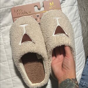 Luna Mellow Cozy Fuzzy Slippers in Cream with Brown Accent